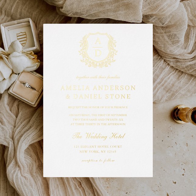 Real Gold Foil Leafy Crest Monogram Wedding (Creator Uploaded)