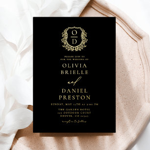 Real Gold Foil Leafy Crest Monogram Wedding