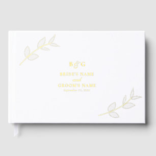 Real Gold Foil Leaves Elegant Monogram Wedding Guest Book