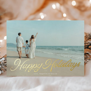 Real Gold Foil Lettering Overlay Happy Holidays Foil Holiday Card
