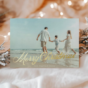 Real Gold Foil Lettering Overlay Merry Christmas Foil Holiday Card