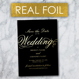 Real Gold Foil Luxury Black Wedding Save the Date