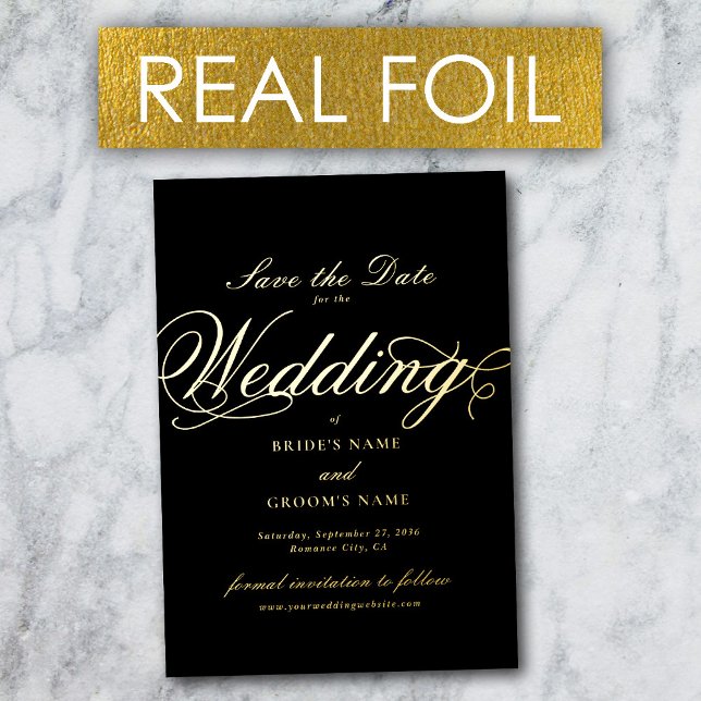 Real Gold Foil Luxury Black Wedding Save the Date (Real Gold Foil Luxury Black Wedding Save the Date Foil Invitation)