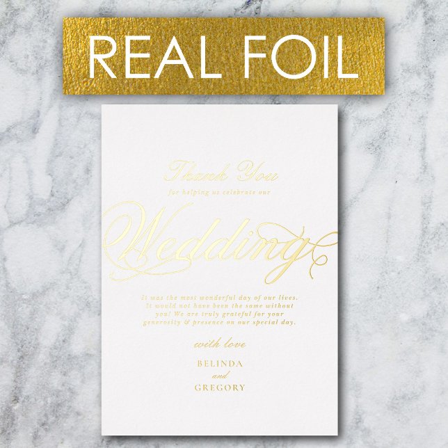 Real Gold Foil Luxury White Wedding Thank You (Real Gold Foil Luxury White Wedding Thank You Foil Invitation)