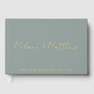 Real Gold Foil Modern Handwriting Script Guestbook