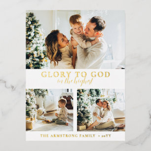 Real Gold Foil Modern Photo Religious Christmas Holiday Postcard