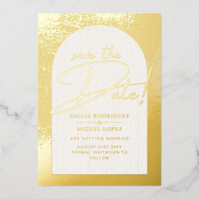 Real Gold Foil Modern Wedding Save The Date LeahG (Front)