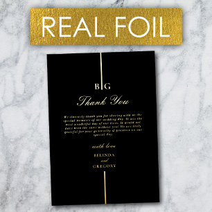 Real Gold Foil Monogram Black Wedding Thank You