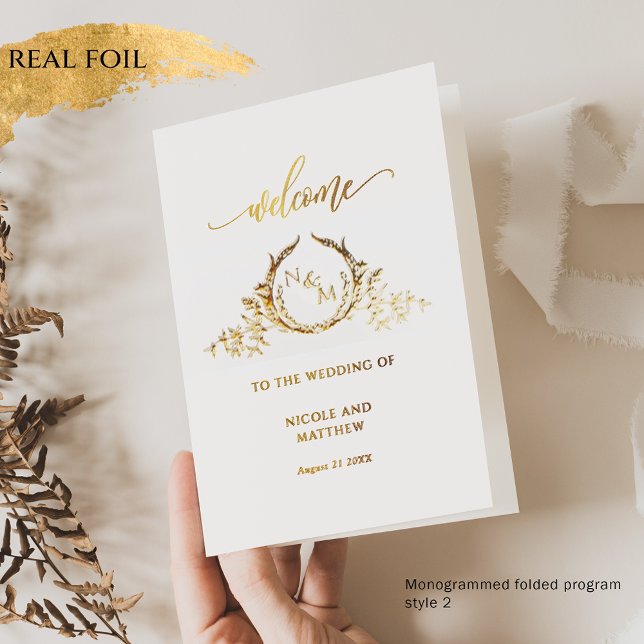 Real Gold Foil Monogram, Wedding Religious Program Foil Card (Creator Uploaded)