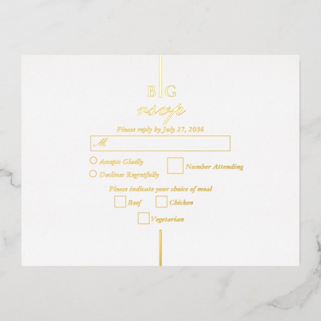 Real Gold Foil Monogram Wedding RSVP Foil Invitation Postcard (Front)