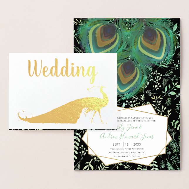 Real Gold Foil Peacock Wedding Invitations (Display)