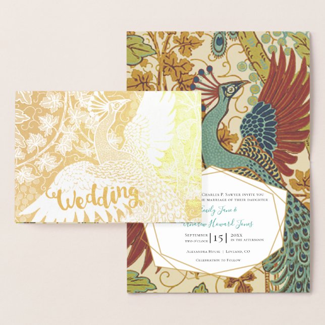 Real Gold Foil Peacock Wedding Invitations (Display)
