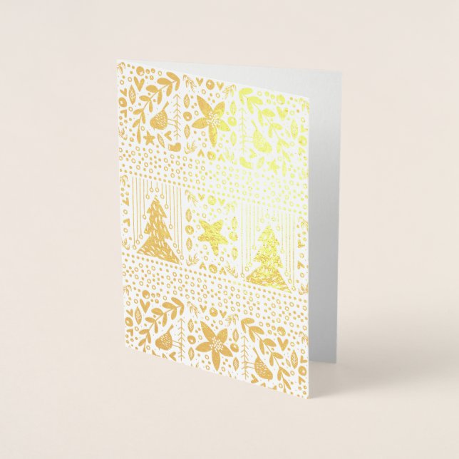 Real Gold Foil Pretty Festive Happy Christmas Card (Front)