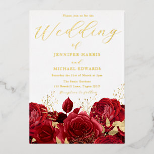 Real Gold Foil Red Roses Wedding Golden