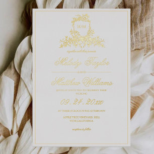 Real Gold Foil Royal Calligraphy Crest Wedding