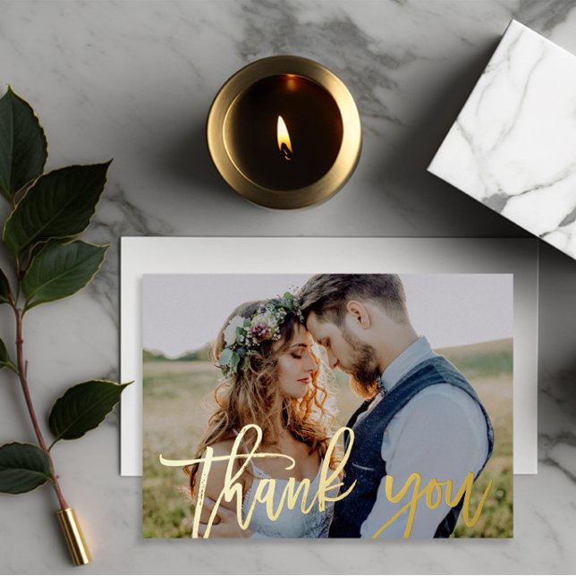 Real Gold Foil Script Photo Overlay Thank You Card (Creator Uploaded)
