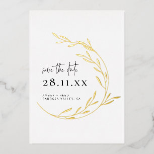 Real Gold Foil Simple Minimal Wreath Save the Date