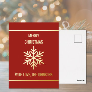 Real Gold Foil Snowflake Merry Christmas Post Card