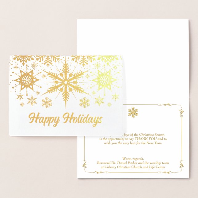 REAL Gold Foil Snowflakes Happy Holidays Card (Display)