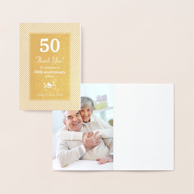 Real Gold Foil Stripes 50th Anniversary Thank You Card (Display)