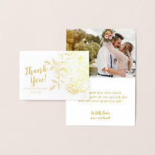REAL Gold Foil THANK YOU Floral Wedding Photo Card