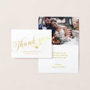 REAL Gold Foil THANK YOU Wedding   with Photo Foil Card