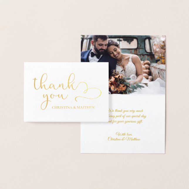 REAL Gold Foil THANK YOU Wedding | with Photo Foil Card (Display)