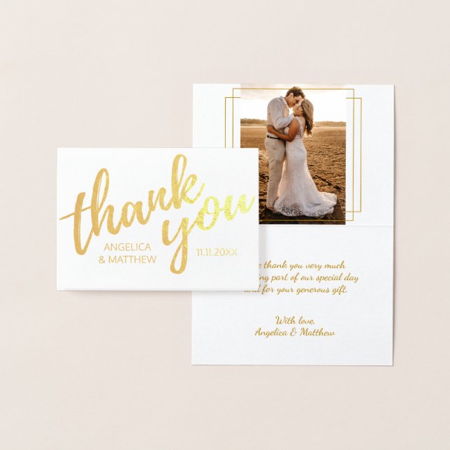 REAL Gold Foil THANK YOU Wedding | with Photo Foil Card (Display)