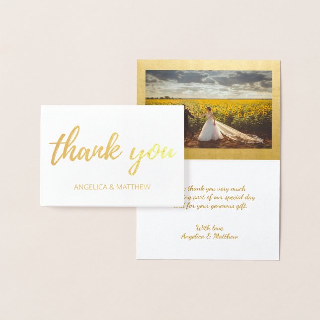 REAL Gold Foil THANK YOU Wedding | with Photo Foil Card (Display)