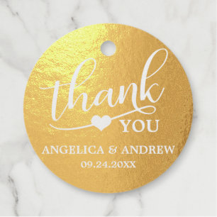 REAL GOLD FOIL Wedding Heart Thank You Favour Tags