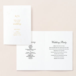 Real Gold Foil Wedding Order of Service Program Card