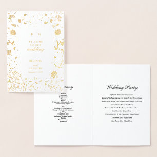 Real Gold Foil Wedding Order of Service Program Card