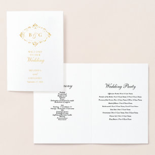 Real Gold Foil Wedding Order of Service Program Foil Card