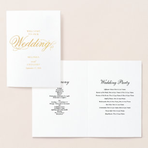 Real Gold Foil Wedding Order of Service Program Foil Card