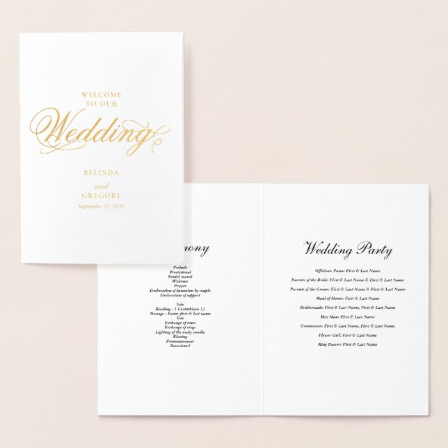 Real Gold Foil Wedding Order of Service Program Foil Card (Display)