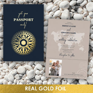 Real Gold Foil Wedding Passport Compass Wedding 