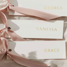 Real Gold Foil Wedding White Name Tag Place Cards