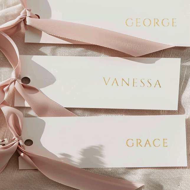Real Gold Foil Wedding White Name Tag Place Cards (Creator Uploaded)