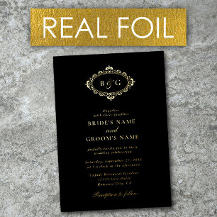 Real Gold Foil Wreath Elegant Black Gold Wedding