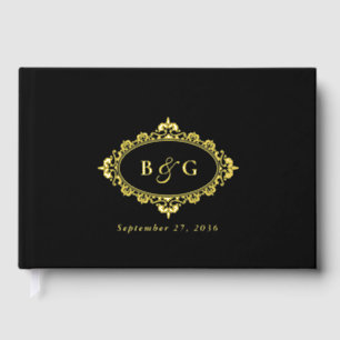 Real Gold Foil Wreath Elegant Black Gold Wedding Guest Book