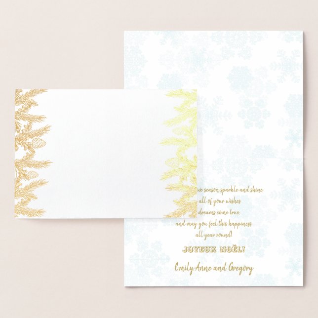 Real Gold JOYEUX NOËL typography Pine Snowflakes Foil Card (Display)