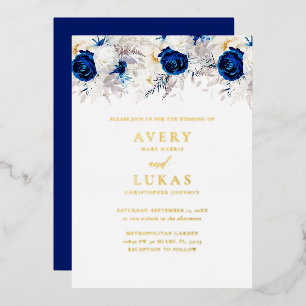 Real Gold Modern Blue Flowers Wedding