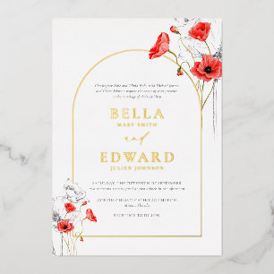 Real Gold Poppy Red Flowers Modern Chic Wedding 