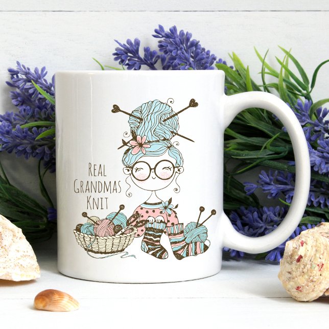 Real Grandmas Knit Cute Whimsical Fun Knitting Two-Tone Coffee Mug (Creator Uploaded)