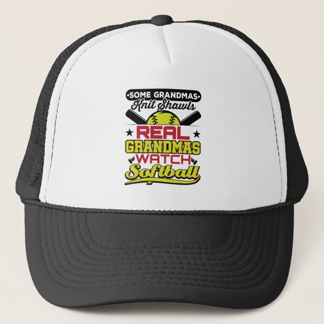 Real Grandmas Watch Softball Grandmother Trucker Hat (Front)