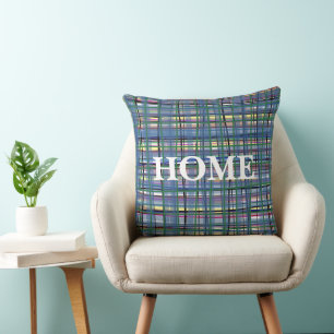Real hand drawn artistic tartan pattern Blue Cushion