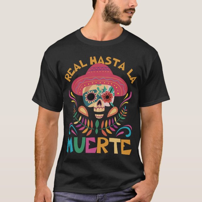 Real Hasta La Muerte Sombrero Floral Skull T-Shirt (Front)