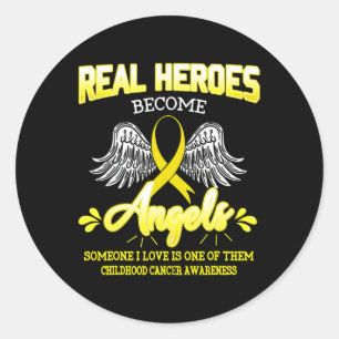 Real Heroes Become Angels Childhood Cancer Awarene Classic Round Sticker