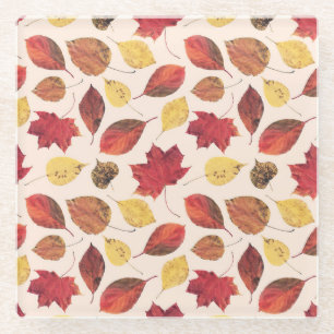 Real leaves photo, unique seamless pattern. glass coaster
