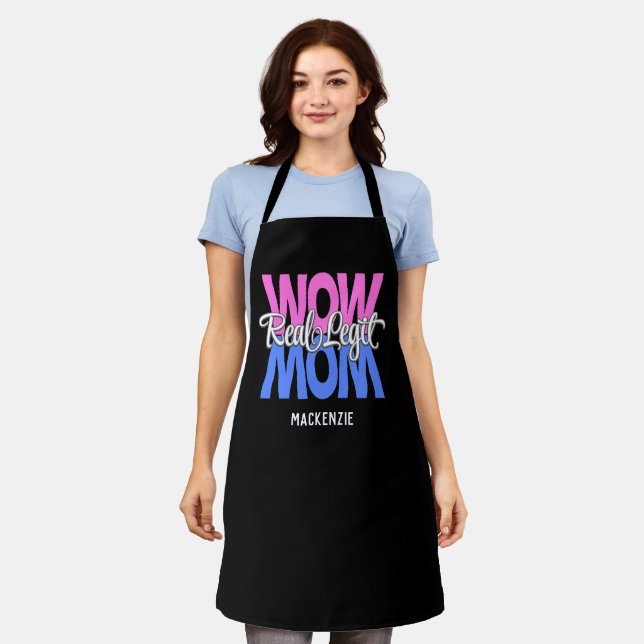 Real Legit Wow Mum Print (Pink, Blue & White) Apron (Worn)